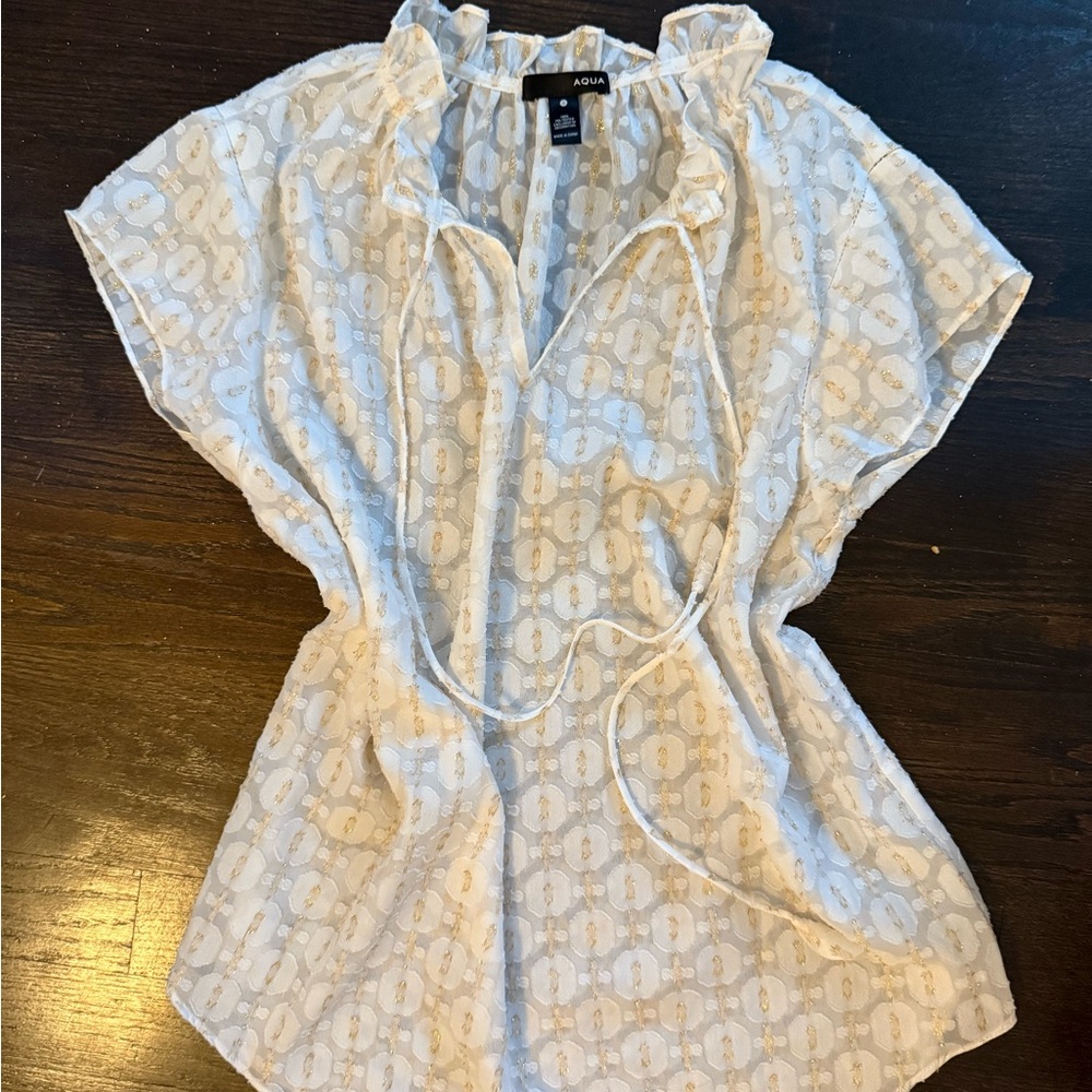 Aqua Ivory Summer Top with gold pattern